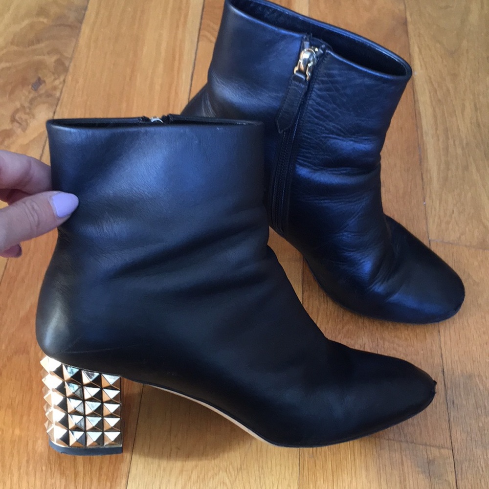 Valentino Gold Studded Heel Ankle Boots Black 36.5
